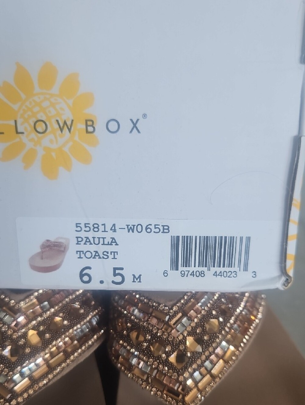 Yellow Box Beaded Taupe Platform Thong Sandals - Picture 9 of 9